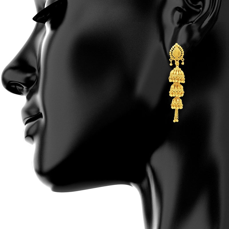 Bodha 3 Layered Traditional GoldDesigner Jhumka Earrings (SJ_753) - Image 3